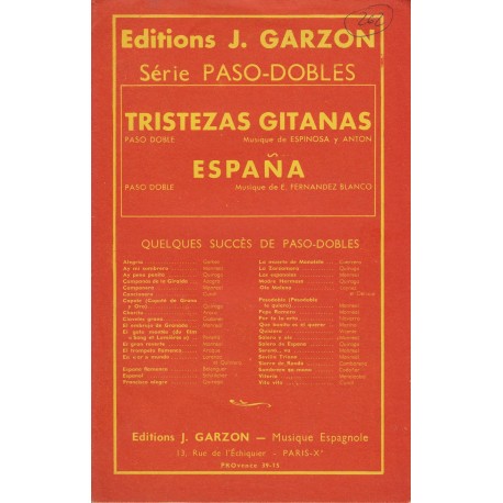 Spartito Music Sheet di `Tristezza Gitanas, Espana` - paso doble