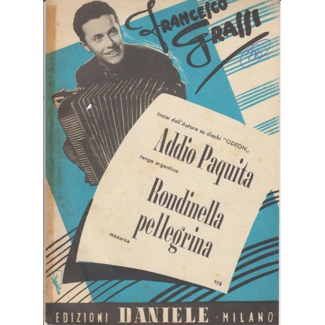 Spartito Music Sheet di `Addio Paquita, Rondinella Pellegrina` - tango argentino, mazurca