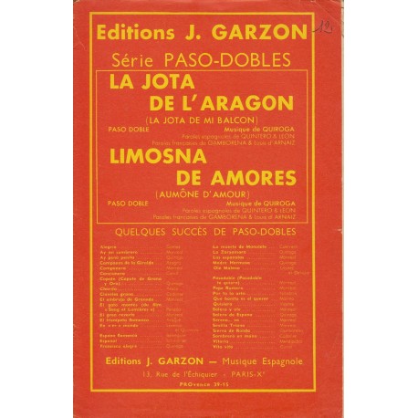 Spartito Music Sheet di `La Jota de L'Aragon, Limosna De Amores` - Paso Dble