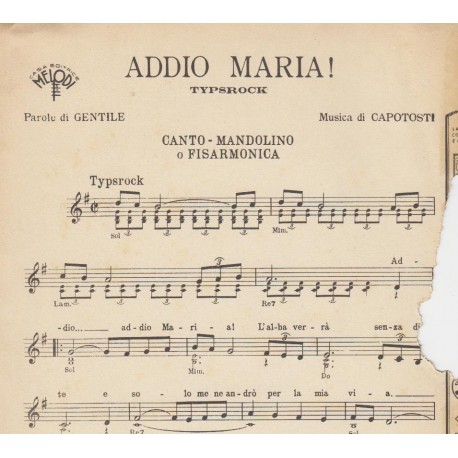 Spartito Music Sheet di `Addio Maria` -