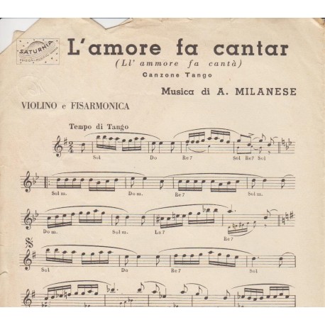 Spartito Music Sheet di `L'Amore Fa Cantar, Senza Lacrime` - tango