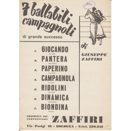 Spartito Music Sheet di `Giocando, Pantera, Paperino, Campanola, Ridolini, Dinamica, Biondina` - Varzer, mazurka, polka