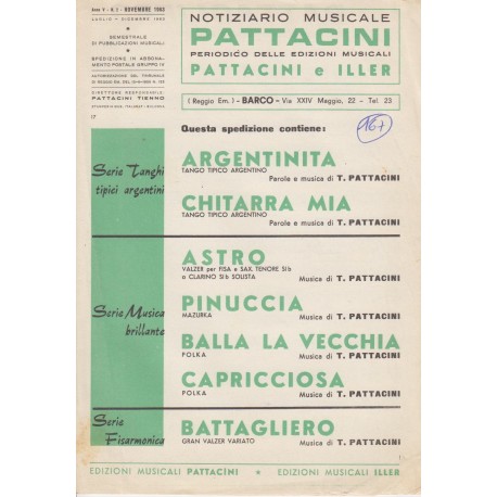 Spartito Music Sheet di `Battagliero, Argentinita, Chitarra mia` - tango argentino, valzer